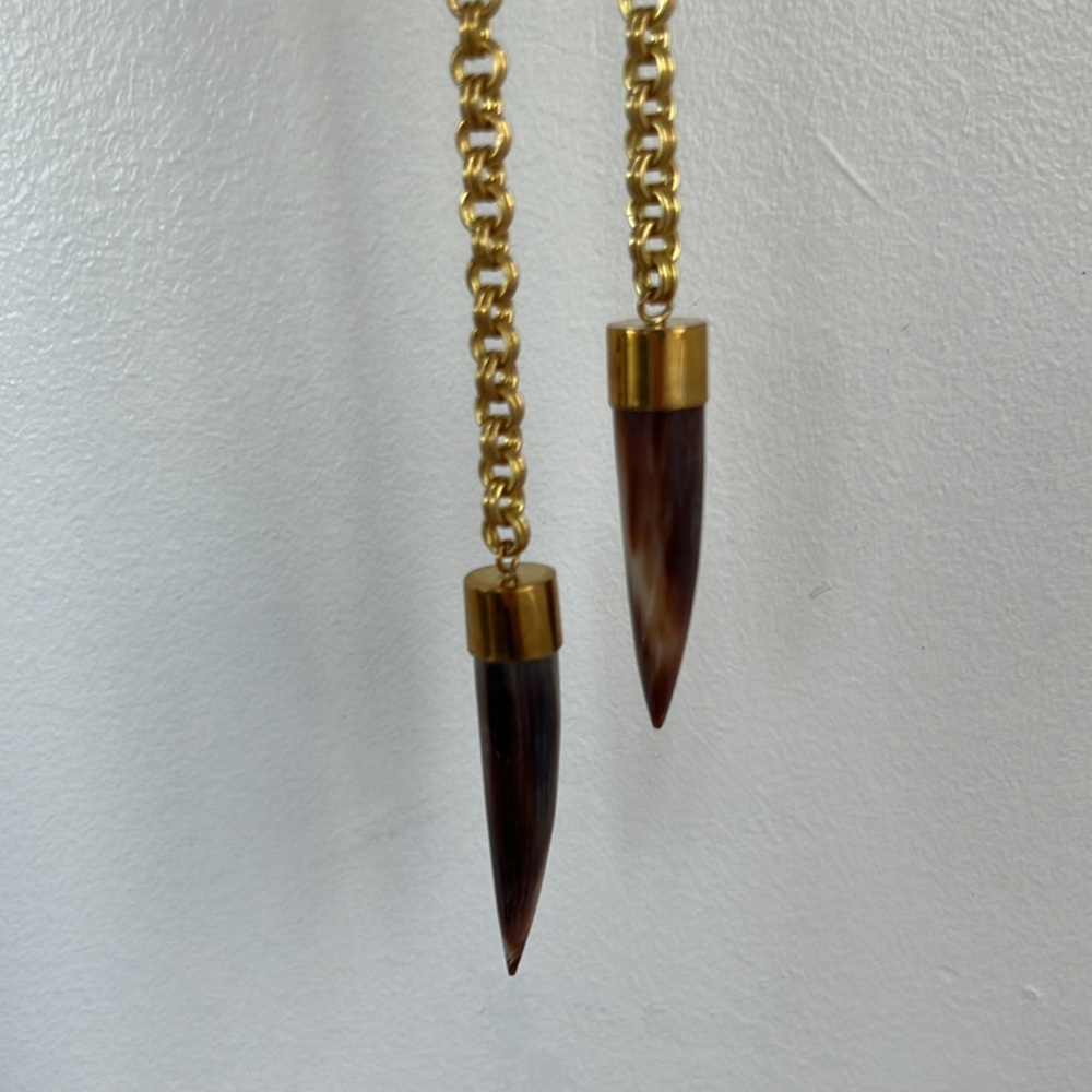 SOKO Gold Knotted Unique Genuine Cow Horn Lariat Pendant Necklace - Picture 9 of 9